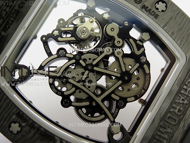 RM055 Real NTPT RG Inner RMF Best Edition Skeleton Dial on Black Rubber Strap RMUL2 Super Clone