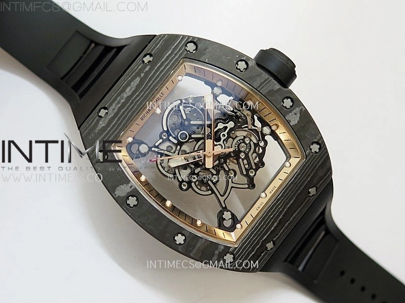 RM055 Real NTPT RG Inner RMF Best Edition Skeleton Dial on Black Rubber Strap RMUL2 Super Clone
