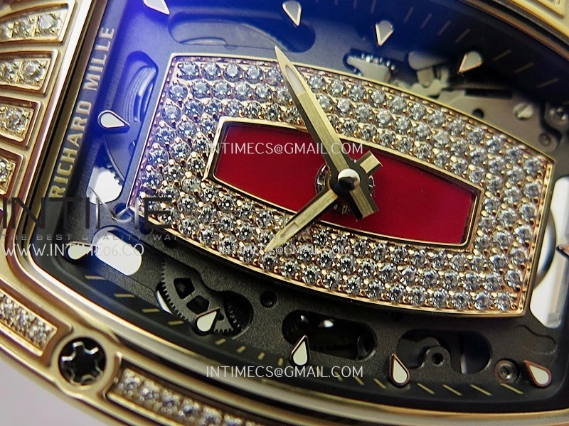 RM07 Paved Diamonds Bezel RG ZF Best Edition Diamonds Skeleton Dial On Red Rubber Strap Asian CRMA2 Clone