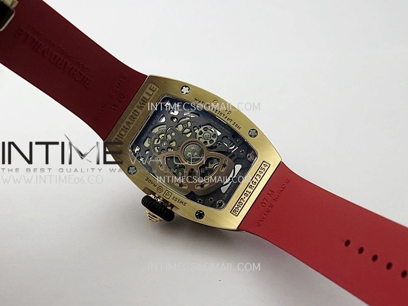 RM07 Paved Diamonds Bezel RG ZF Best Edition Diamonds Skeleton Dial On Red Rubber Strap Asian CRMA2 Clone