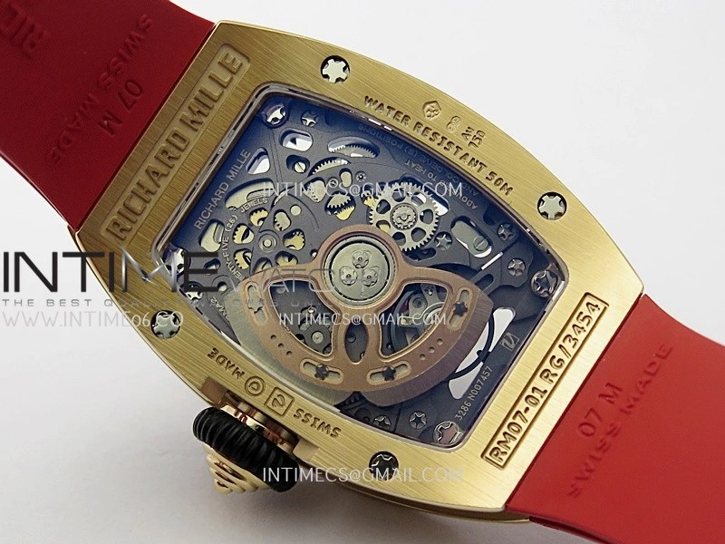 RM07 Paved Diamonds Bezel RG ZF Best Edition Diamonds Skeleton Dial On Red Rubber Strap Asian CRMA2 Clone