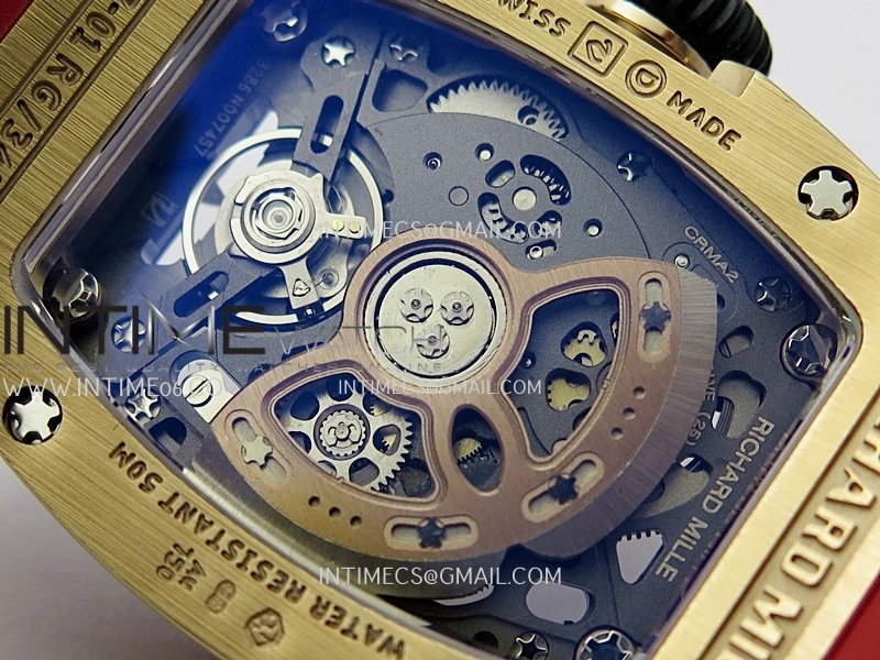 RM07 Paved Diamonds Bezel RG ZF Best Edition Diamonds Skeleton Dial On Red Rubber Strap Asian CRMA2 Clone