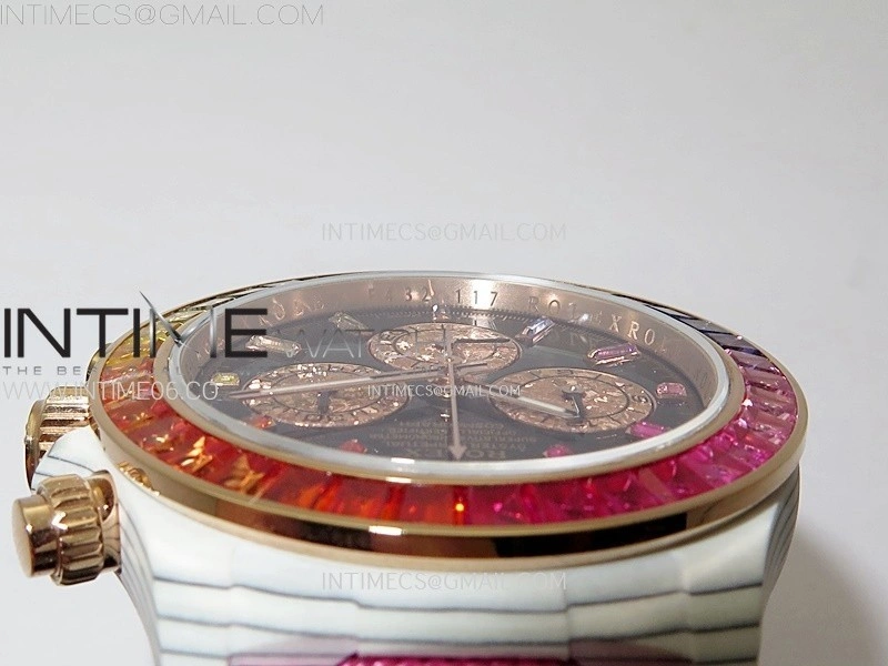 Daytona Rainbow Bezel White Carbon Case GETF Best Black Dial on Pink Nylon Strap SA4130