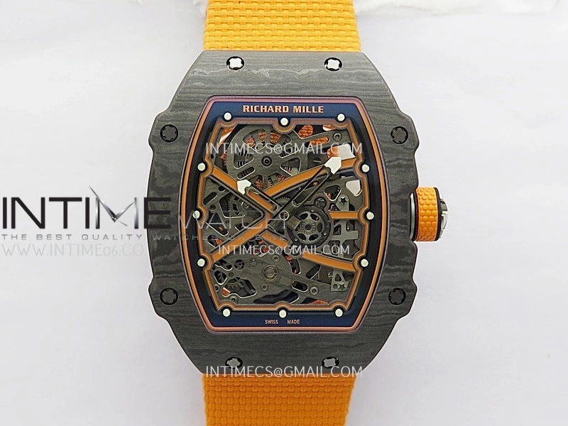 RM67-02 Orange Inner Bezel Real Black NTPT 1:1 Best Edition Skeleton Dial On Orange Nylon strap CRMA7 Clone