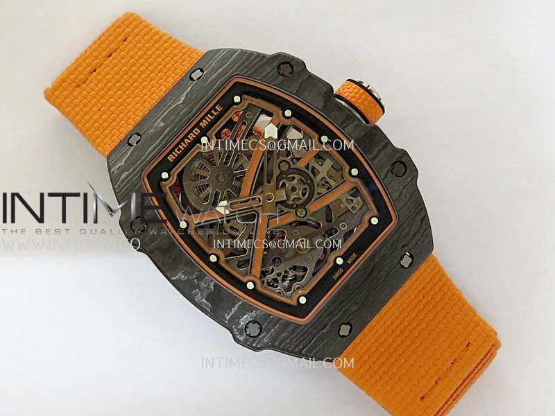RM67-02 Orange Inner Bezel Real Black NTPT 1:1 Best Edition Skeleton Dial On Orange Nylon strap CRMA7 Clone