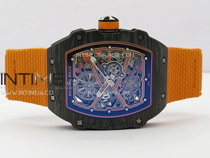 RM67-02 Orange Inner Bezel Real Black NTPT 1:1 Best Edition Skeleton Dial On Orange Nylon strap CRMA7 Clone
