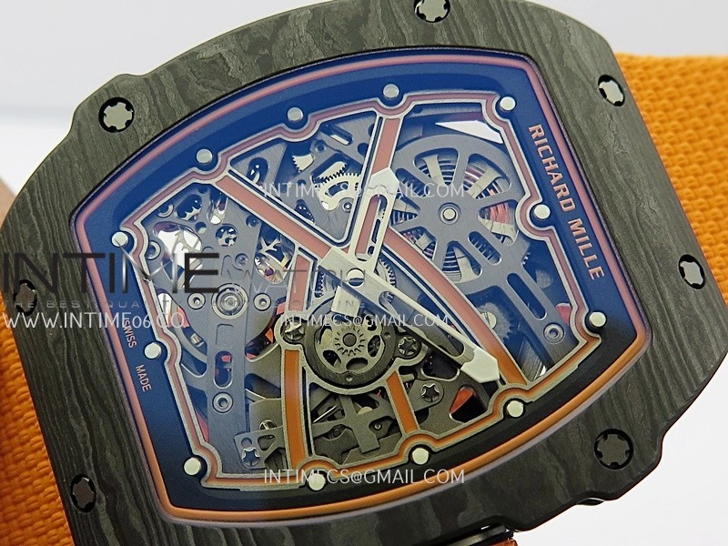 RM67-02 Orange Inner Bezel Real Black NTPT 1:1 Best Edition Skeleton Dial On Orange Nylon strap CRMA7 Clone