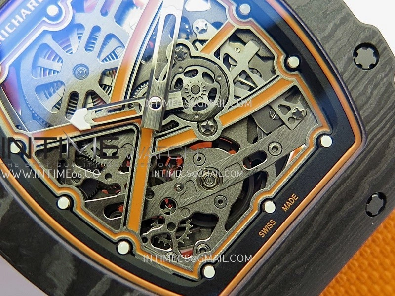RM67-02 Orange Inner Bezel Real Black NTPT 1:1 Best Edition Skeleton Dial On Orange Nylon strap CRMA7 Clone