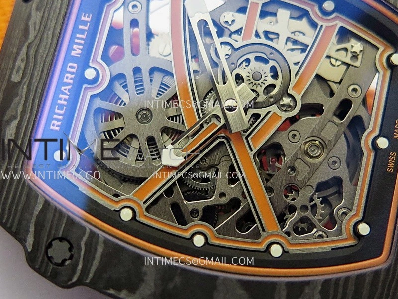 RM67-02 Orange Inner Bezel Real Black NTPT 1:1 Best Edition Skeleton Dial On Orange Nylon strap CRMA7 Clone