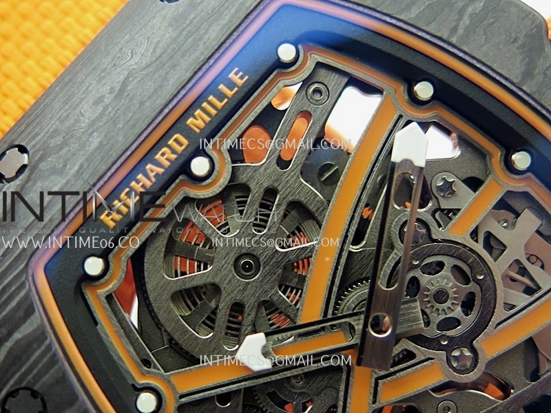 RM67-02 Orange Inner Bezel Real Black NTPT 1:1 Best Edition Skeleton Dial On Orange Nylon strap CRMA7 Clone