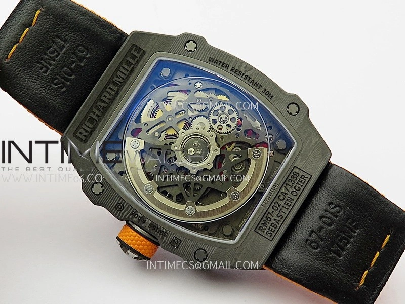 RM67-02 Orange Inner Bezel Real Black NTPT 1:1 Best Edition Skeleton Dial On Orange Nylon strap CRMA7 Clone