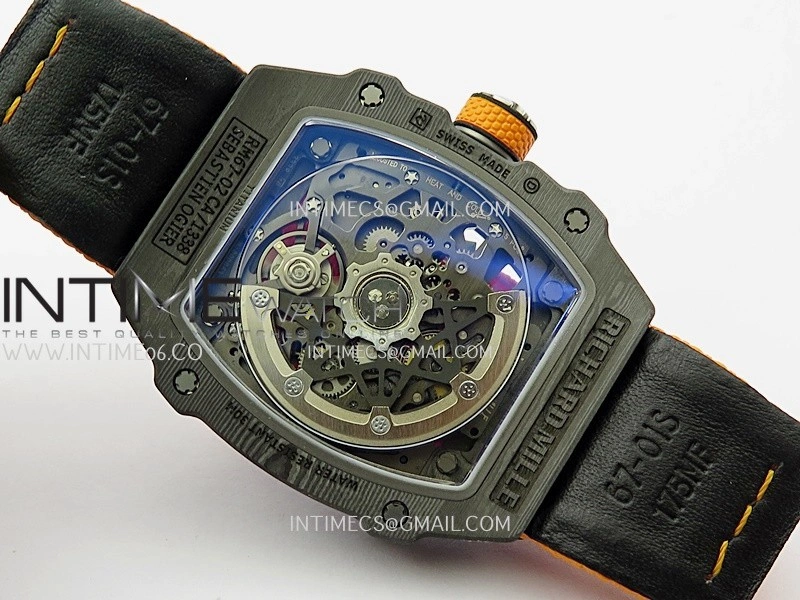 RM67-02 Orange Inner Bezel Real Black NTPT 1:1 Best Edition Skeleton Dial On Orange Nylon strap CRMA7 Clone