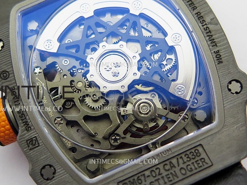 RM67-02 Orange Inner Bezel Real Black NTPT 1:1 Best Edition Skeleton Dial On Orange Nylon strap CRMA7 Clone