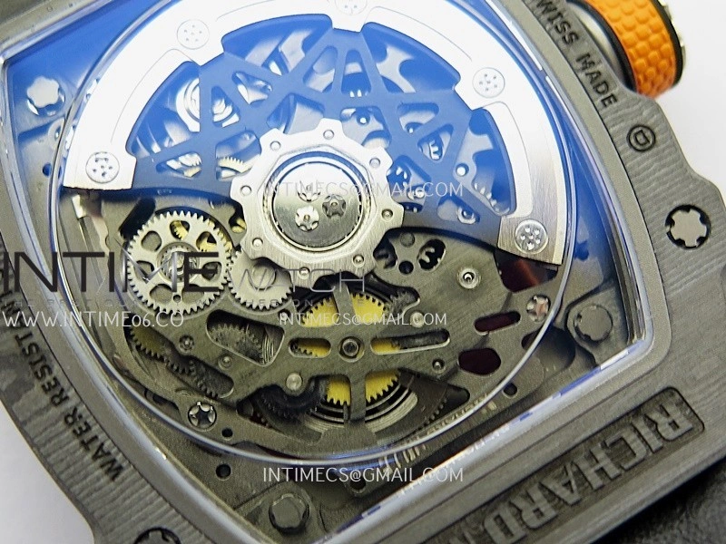 RM67-02 Orange Inner Bezel Real Black NTPT 1:1 Best Edition Skeleton Dial On Orange Nylon strap CRMA7 Clone