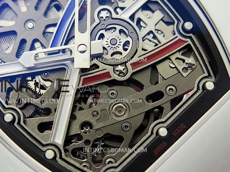 RM67-02 Black Inner Bezel Real White Ceramic 1:1 Best Edition Skeleton Dial On Red Nylon strap CRMA7 Clone