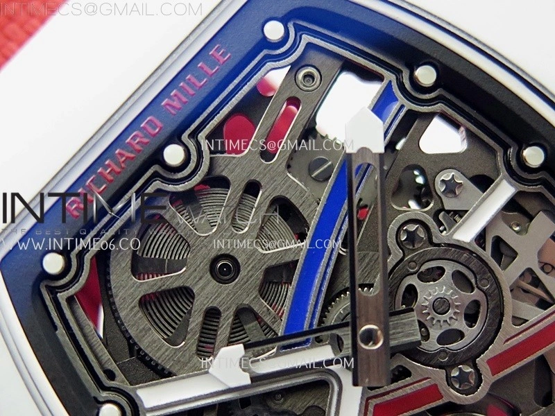 RM67-02 Black Inner Bezel Real White Ceramic 1:1 Best Edition Skeleton Dial On Red Nylon strap CRMA7 Clone