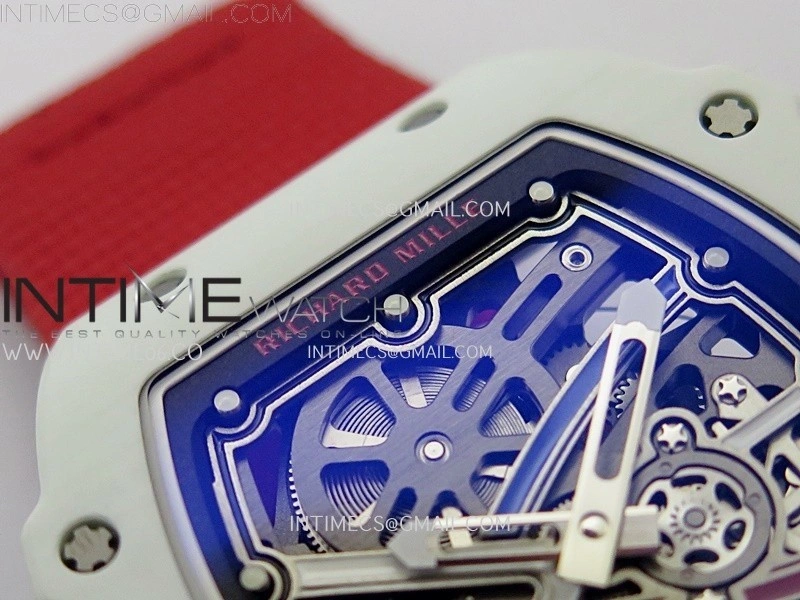 RM67-02 Black Inner Bezel Real White Ceramic 1:1 Best Edition Skeleton Dial On Red Nylon strap CRMA7 Clone