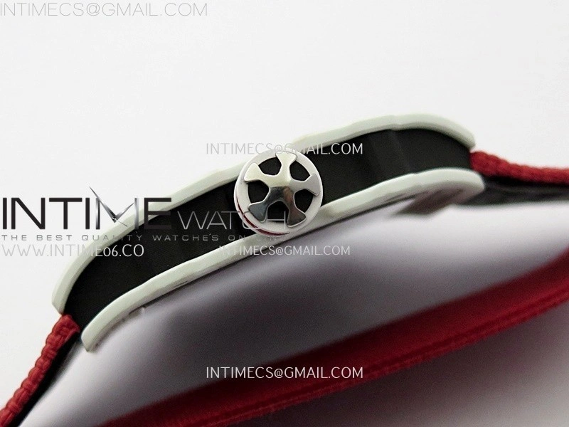 RM67-02 Black Inner Bezel Real White Ceramic 1:1 Best Edition Skeleton Dial On Red Nylon strap CRMA7 Clone