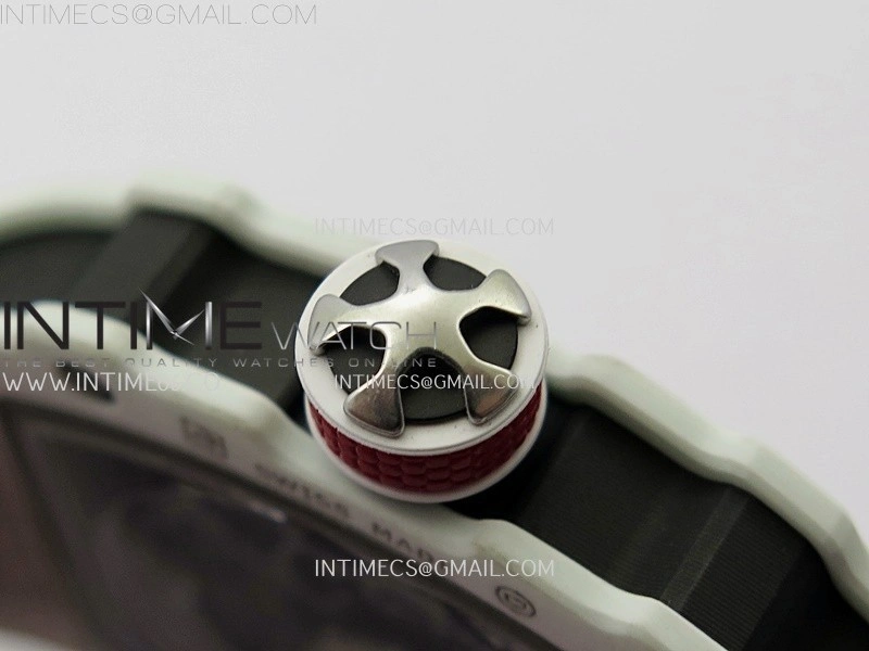 RM67-02 Black Inner Bezel Real White Ceramic 1:1 Best Edition Skeleton Dial On Red Nylon strap CRMA7 Clone