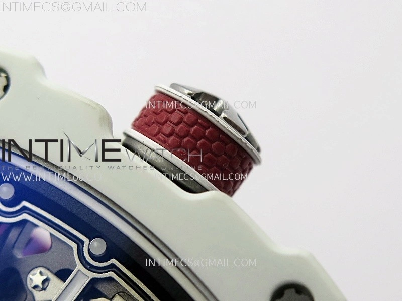 RM67-02 Black Inner Bezel Real White Ceramic 1:1 Best Edition Skeleton Dial On Red Nylon strap CRMA7 Clone
