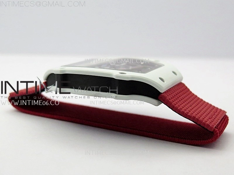 RM67-02 Black Inner Bezel Real White Ceramic 1:1 Best Edition Skeleton Dial On Red Nylon strap CRMA7 Clone