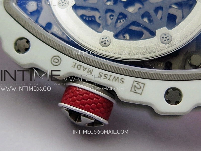 RM67-02 Black Inner Bezel Real White Ceramic 1:1 Best Edition Skeleton Dial On Red Nylon strap CRMA7 Clone