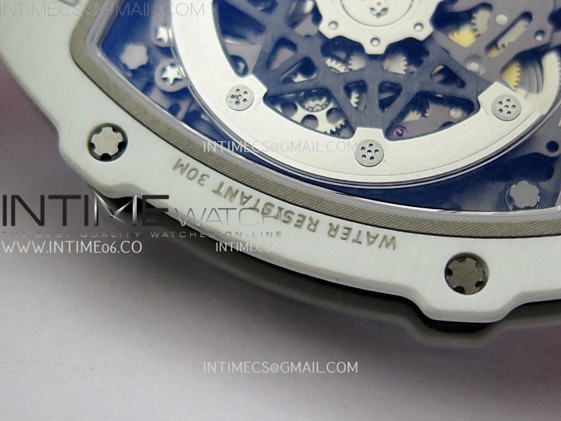 RM67-02 Black Inner Bezel Real White Ceramic 1:1 Best Edition Skeleton Dial On Red Nylon strap CRMA7 Clone