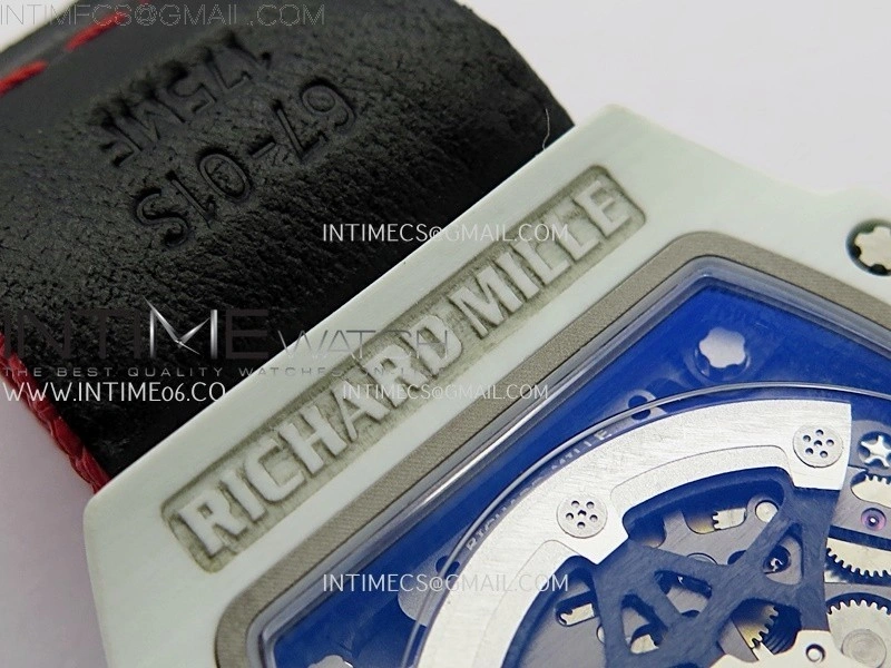 RM67-02 Black Inner Bezel Real White Ceramic 1:1 Best Edition Skeleton Dial On Red Nylon strap CRMA7 Clone