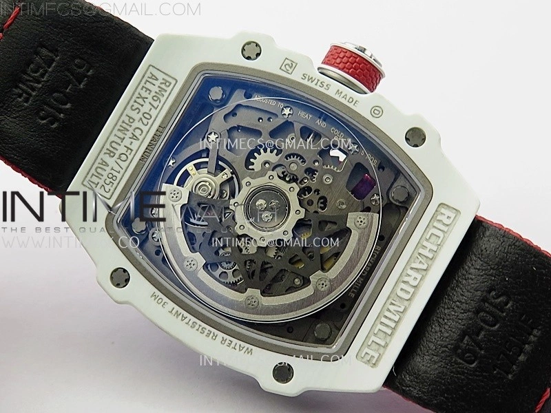 RM67-02 Black Inner Bezel Real White Ceramic 1:1 Best Edition Skeleton Dial On Red Nylon strap CRMA7 Clone