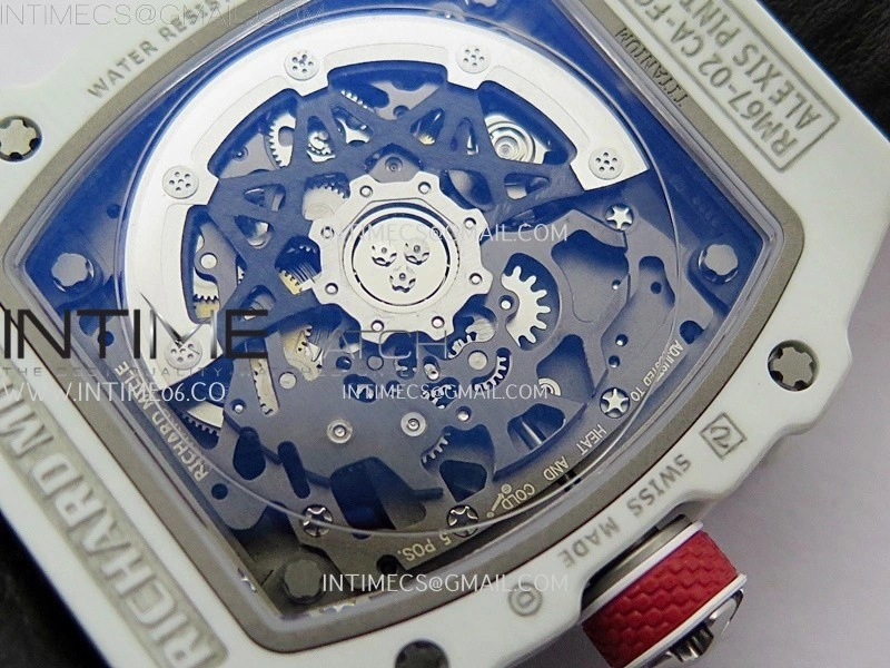 RM67-02 Black Inner Bezel Real White Ceramic 1:1 Best Edition Skeleton Dial On Red Nylon strap CRMA7 Clone