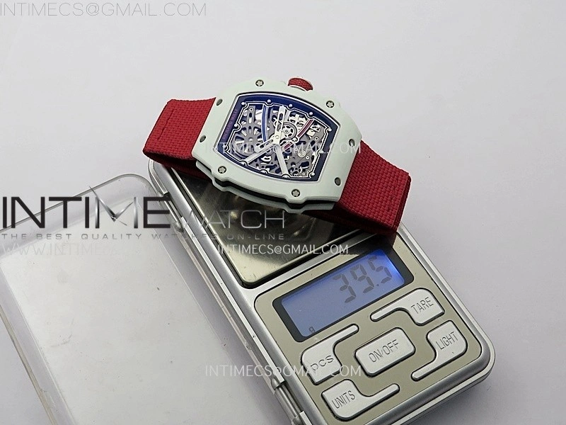 RM67-02 Black Inner Bezel Real White Ceramic 1:1 Best Edition Skeleton Dial On Red Nylon strap CRMA7 Clone