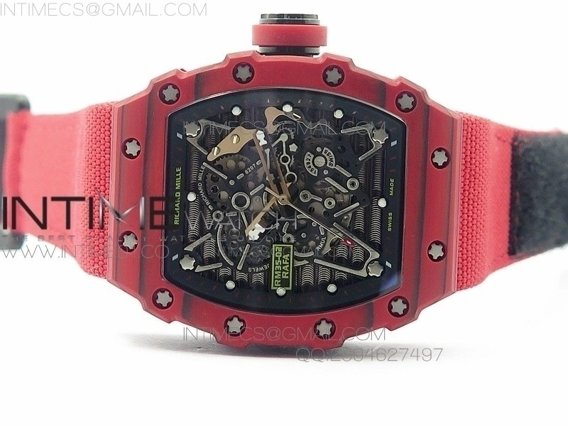 RM 035-2 Red Forged Carbon Black Inner Bezel Skeleton Dial on Red Nylon Strap MIYOTA9015