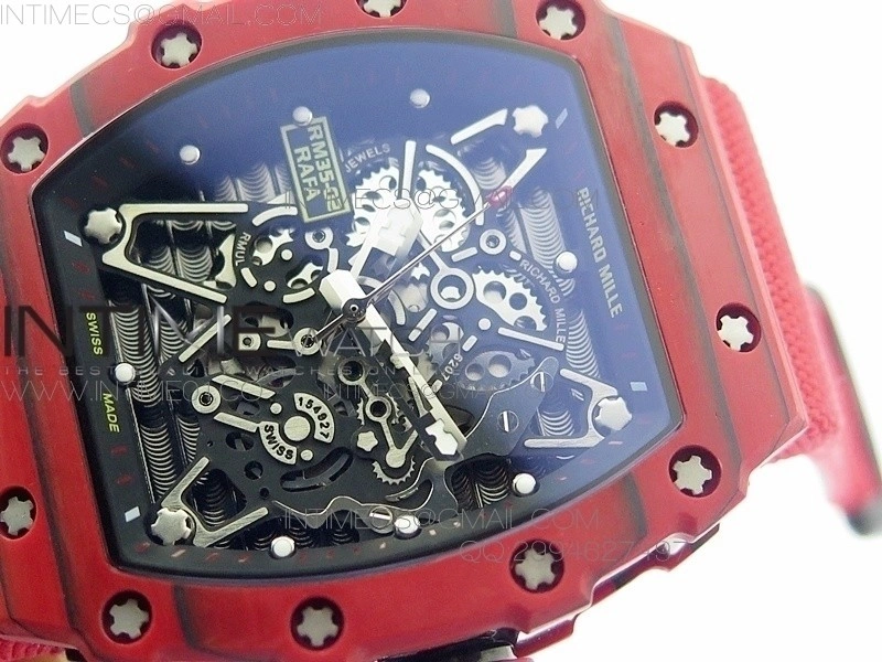 RM 035-2 Red Forged Carbon Black Inner Bezel Skeleton Dial on Red Nylon Strap MIYOTA9015