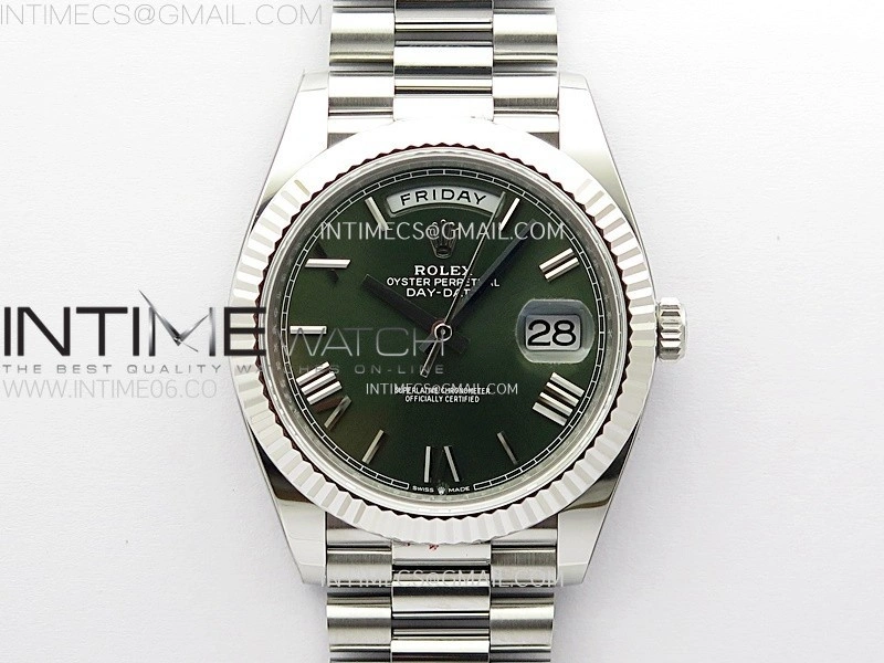 Day Date 228236 40mm 904L SS 1:1 AR+F Best Edition Green Dial Roman Markers on SS President Bracelet SA3255