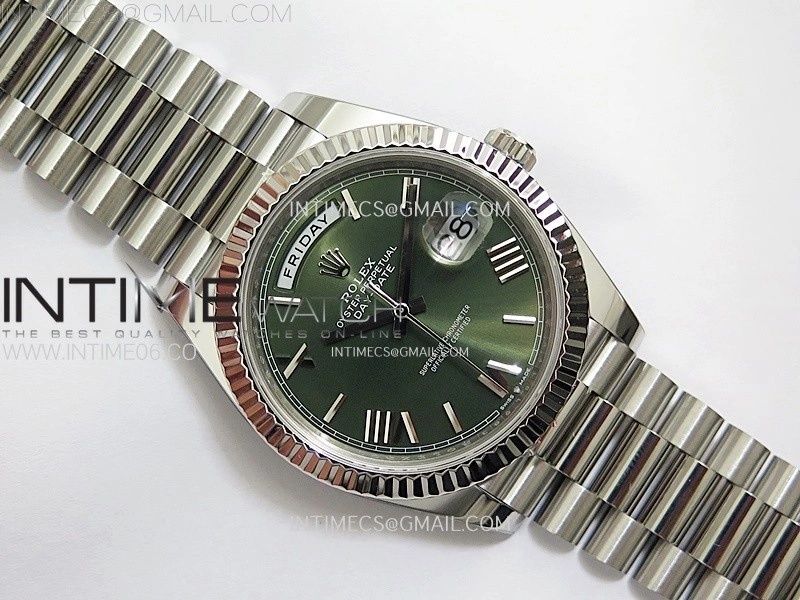 Day Date 228236 40mm 904L SS 1:1 AR+F Best Edition Green Dial Roman Markers on SS President Bracelet SA3255