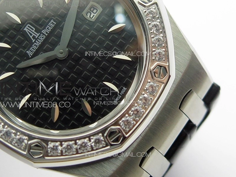 Lady Royal Oak 33mm 67620ST SS APSF 1:1 Best Edition Black Textured Dial on Black Leather Strap RONDA Quartz