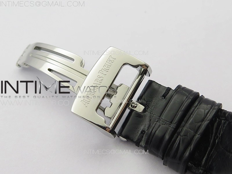 Lady Royal Oak 33mm 67620ST SS APSF 1:1 Best Edition Black Textured Dial on Black Leather Strap RONDA Quartz