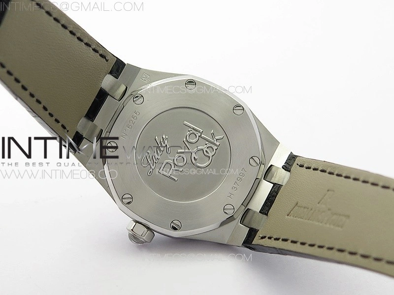 Lady Royal Oak 33mm 67620ST SS APSF 1:1 Best Edition Black Textured Dial on Black Leather Strap RONDA Quartz