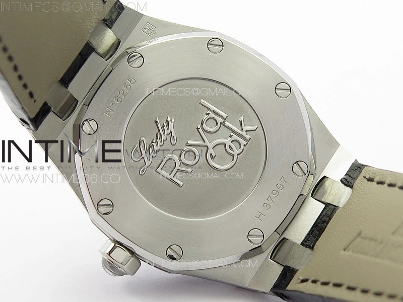 Lady Royal Oak 33mm 67620ST SS APSF 1:1 Best Edition Black Textured Dial on Black Leather Strap RONDA Quartz