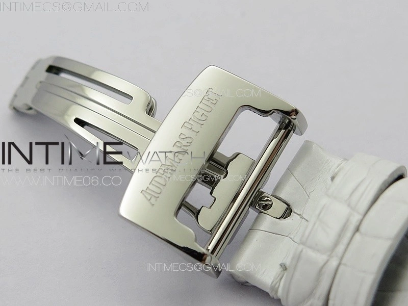 Lady Royal Oak 33mm 67620ST SS APSF 1:1 Best Edition White Textured Dial on White Leather Strap RONDA Quartz