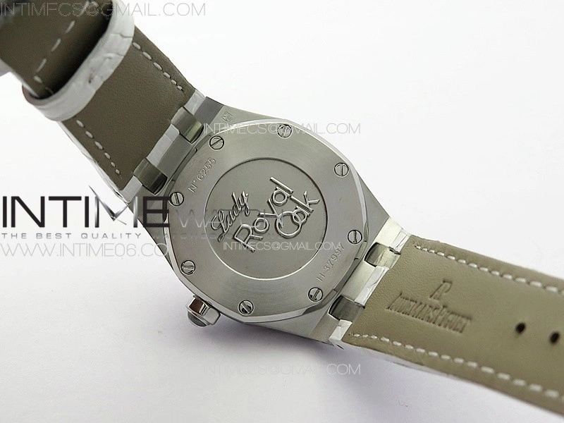Lady Royal Oak 33mm 67620ST SS APSF 1:1 Best Edition White Textured Dial on White Leather Strap RONDA Quartz