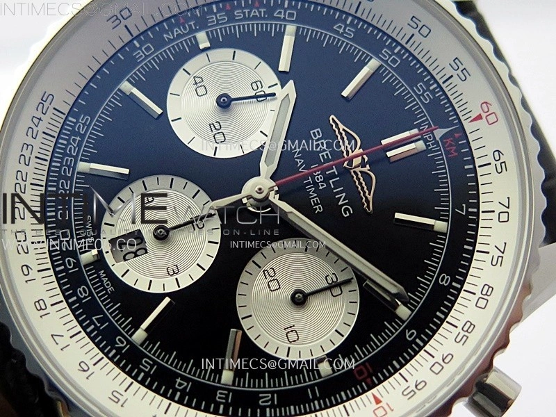 Navitimer B01 43mm SS BLSF 1:1 Best Edition Black Dial Silver Subdials On Black Leather Strap A7750