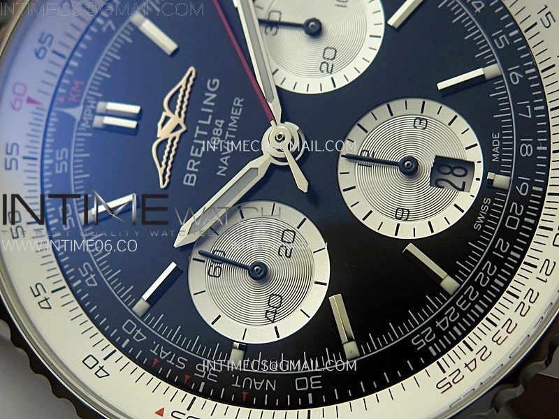Navitimer B01 43mm SS BLSF 1:1 Best Edition Black Dial Silver Subdials On Black Leather Strap A7750