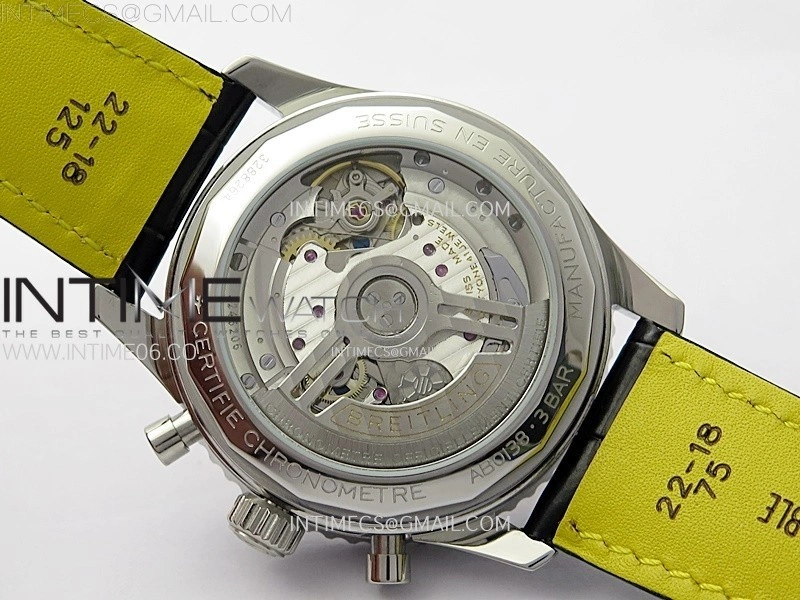 Navitimer B01 43mm SS BLSF 1:1 Best Edition Black Dial Silver Subdials On Black Leather Strap A7750