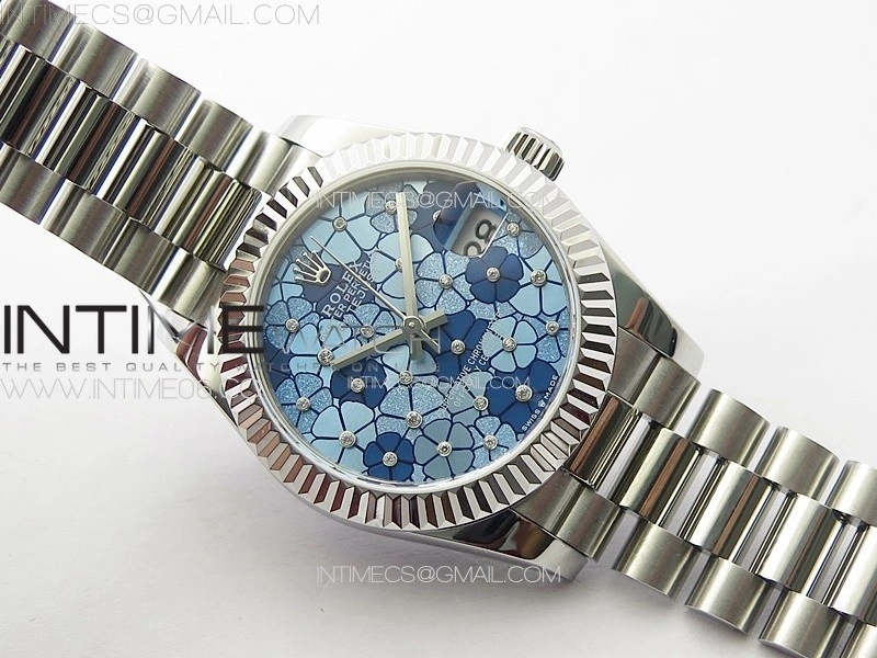DateJust 31mm 278274 904L SS GMF Best Edition Blue Flowers Crystals Dial on 904L President Bracelet A2824
