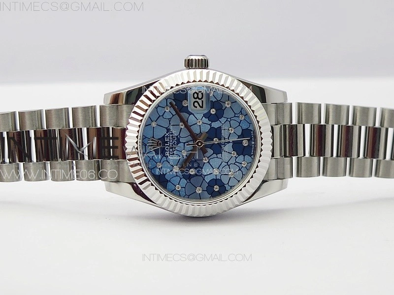DateJust 31mm 278274 904L SS GMF Best Edition Blue Flowers Crystals Dial on 904L President Bracelet A2824
