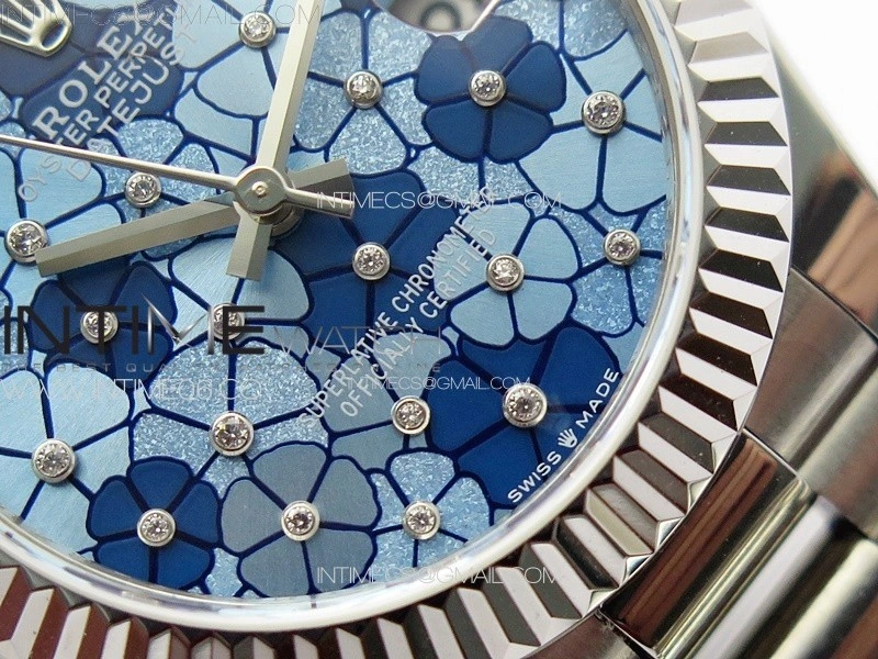 DateJust 31mm 278274 904L SS GMF Best Edition Blue Flowers Crystals Dial on 904L President Bracelet A2824
