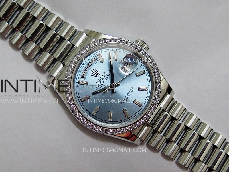 Day Date 128349 SS Gain Weight KF 1:1 Ice Blue Dial T Diamond Marker On President Bracelet A2836