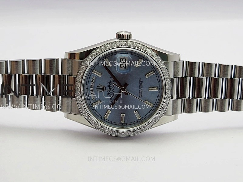 Day Date 128349 SS Gain Weight KF 1:1 Ice Blue Dial T Diamond Marker On President Bracelet A2836