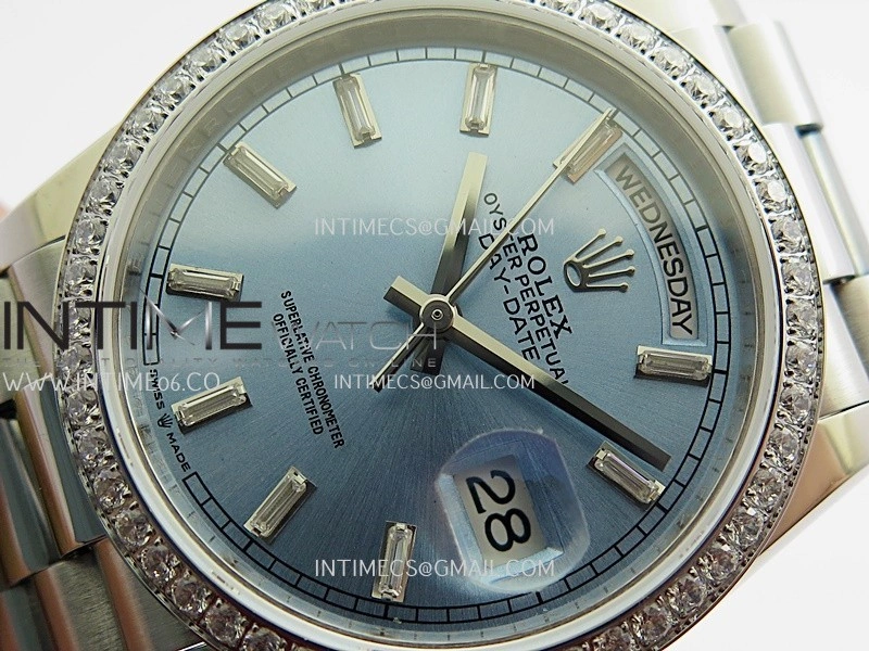 Day Date 128349 SS Gain Weight KF 1:1 Ice Blue Dial T Diamond Marker On President Bracelet A2836